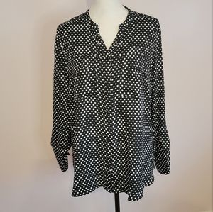 Jones New York black & white polka dot blouse size large